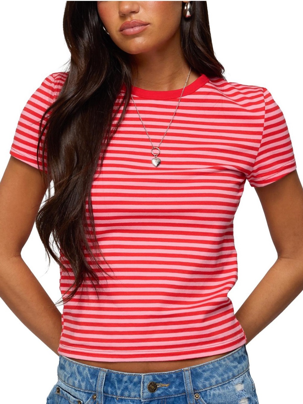 Edikted Nessie Red & Pink Striped T-Shirt Size XL Fits M 8–10